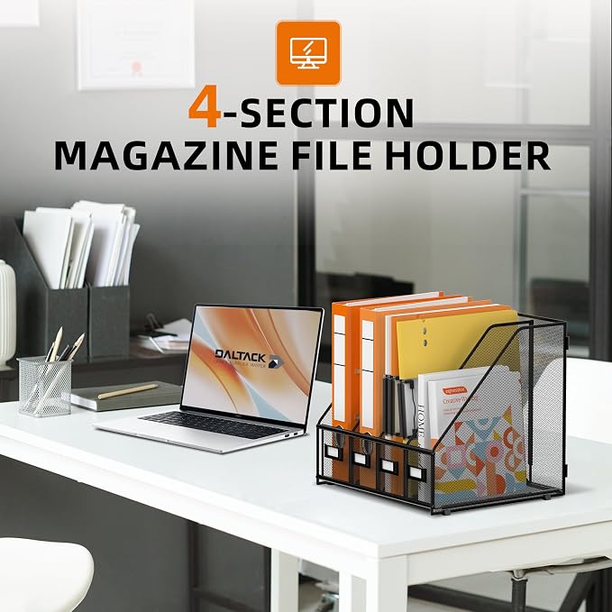 DALTACK 4 Vertical Compartments Magazine File Holder, Binder Organizer - Image 2
