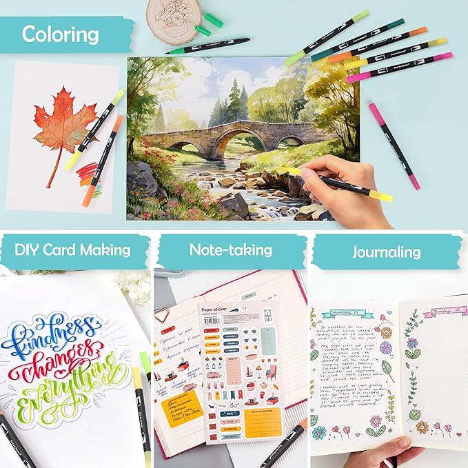 nauets 120 Colors Brush & Fine Dual Tip Watercolor Markers Set for Kids Adults Coloring Books No Bleeding Paint Pens For Drawing Note taking Planner Calligraphy Journaling Card Making Art Supplies-DeskLoop Office