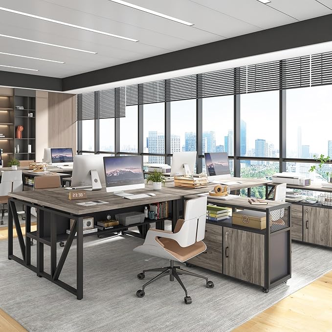 Tribesigns Office Desk with Drawers Sets, 63 inches L Shaped Executive Desk with Mobile File Cabinet for Home Office Furniture Sets (Dark Oak, 63-inch)-DeskLoop Office