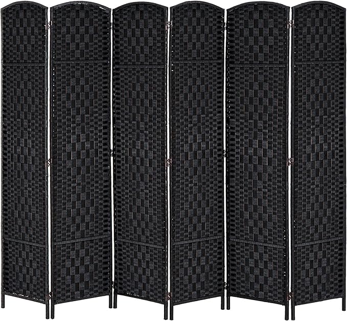NicBex Room Divider 6 Panel Room Dividers with Wicker Weave Design Partition Room Dividers and Folding Privacy Screens 6 FT Wall Divider for Office, Room Separation,106.25"W x 0.75"D x 70.75"H, Black-DeskLoop Office