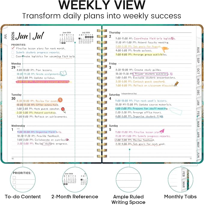 Academic Planner 2026-2027, Weekly and Monthly Calendar Book, July 2026 – June - Image 3