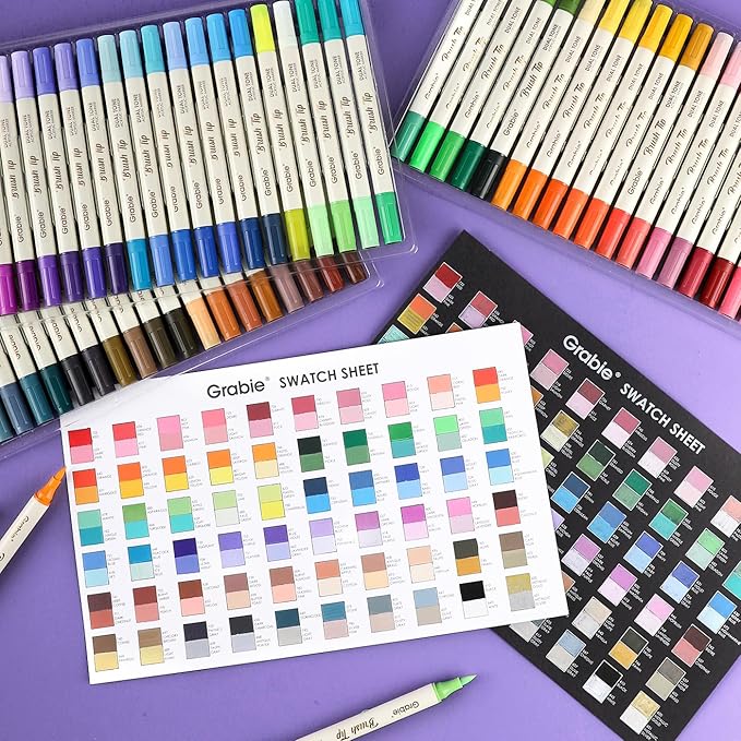 Grabie 120 Colors Dual Tone Brush Tip Acrylic Markers, Dual-Color Paint Markers with 60 Brush Tips, Double Tipped Acrylic Paint Pens for Fabric, Canvas,DIY, Canvas Art Supplies-DeskLoop Office