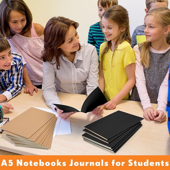 100 Pcs Kraft Notebook Journals 5.5 Inch x 8.3 Inch A5 Softcover Notebooks Bulk for Writing Sketch Office Notepad with 60 Pages 30 Sheets (Multicolor,Lined)(Black, Brown,Lined)-DeskLoop Office