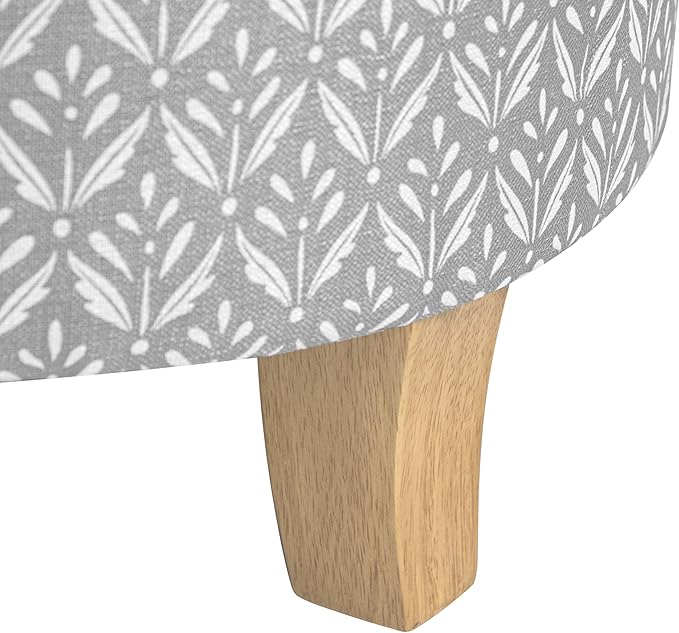 HomePop Upholstered Round Storage Ottoman|Homepop Home Décor|Upholstered Round Foot Rest Ottoman - Light Grey Print-DeskLoop Office