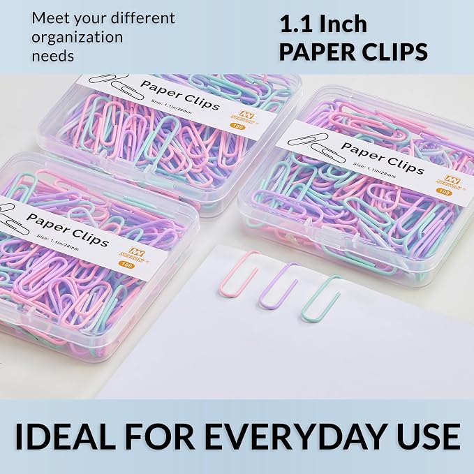 NEEWAY Small Paper Clips, 1.1 Inch Vinly Coated Colored Paperclips, 3 Pack of - Image 6