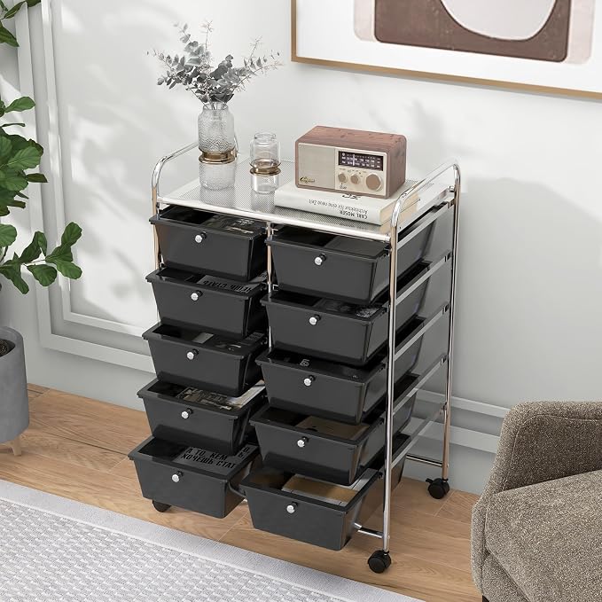 HAPPYGRILL 10-Drawer Rolling Storage Cart, Storage Organizer Cart - Image 2