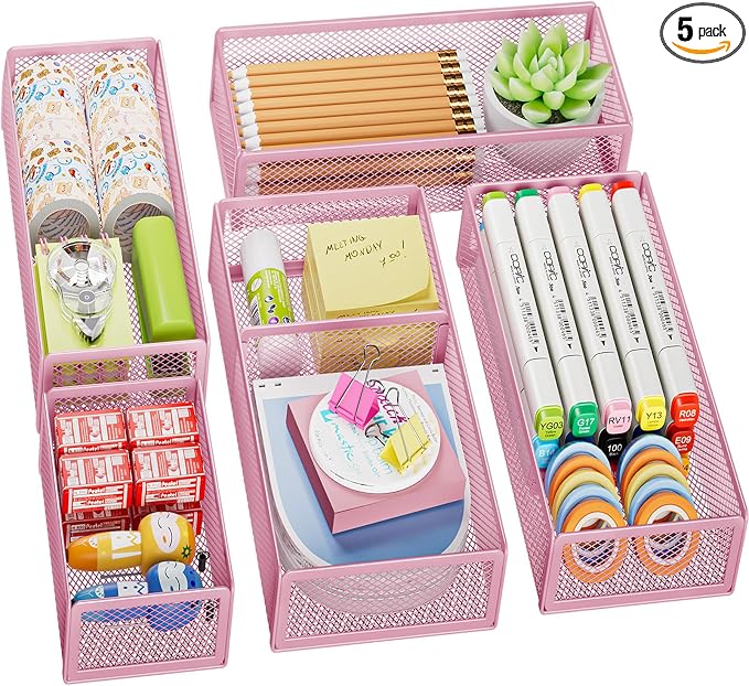 Marbrasse 5 Pack Desk Drawer Organizer Set, Mesh Drawer Storage Trays by Marbrasse