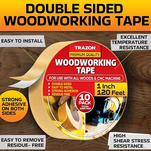 Trazon Double Sided Woodworking Tape Super Strong, 10 Pack, 1 Inch x 120 Feet - Image 2