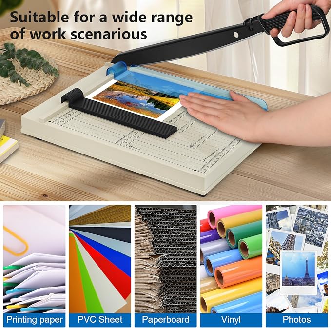 12" Guillotine Paper Cutter, A4 Paper Cutter, Heavy Duty 12-Sheet Capacity - Image 5