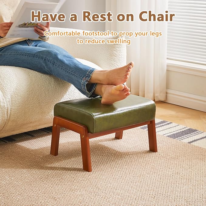 IBUYKE 10.2” H Small Foot Stool Ottoman, Rectangle PU Faux Leather Foot Rest with Padded Seat and Wood Legs, Modern Accent Ottoman Foot Rest for Living Room Bedroom Couch Office, Dark Green WBD013GR-DeskLoop Office
