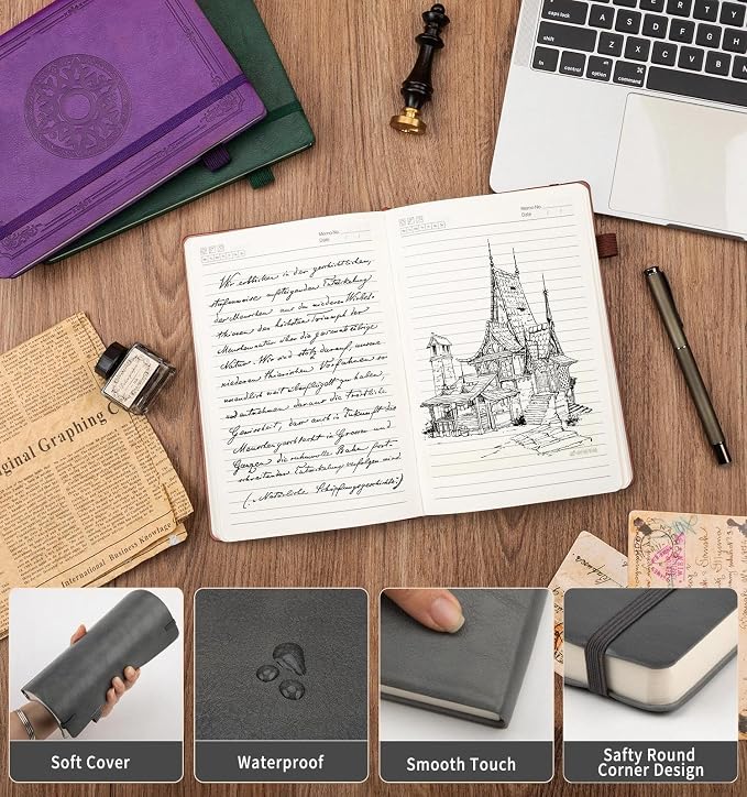 Lined Journal Notebook, A5 Leather Vintage Journals - Image 4