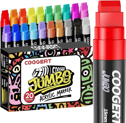Coogert 20 Colors Jumbo Poster Markers, 15MM Thick Permanent Acrylic Graffiti by CoogertPaintPens