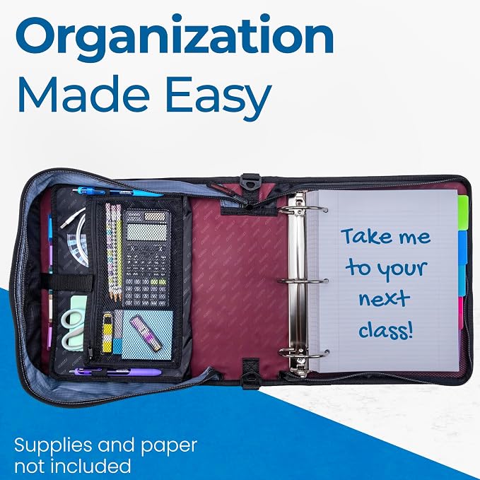 Case-it Mighty Zip Tab School Zipper Binder | 3-Inch O-Rings, 600-Sheet Capacity - Image 7