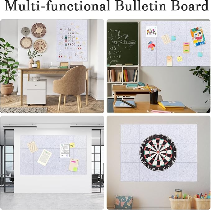 Large Cork Board Alternative, 12 Pack Felt Board with Safe Removable Adhesive Tabs Felt Wall Tiles, Large Cork Boards for Walls, Cork Board for Home Office, Pin Boards for Walls, Marble White-DeskLoop Office
