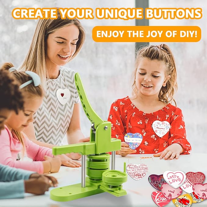 Heart Button Maker Machine Replaceable Badge-Model, DIY Button Pin Maker Kit, Badge Press Machine with 100PCS Heart Badge Making Supplies & Circle Cutter-DeskLoop Office