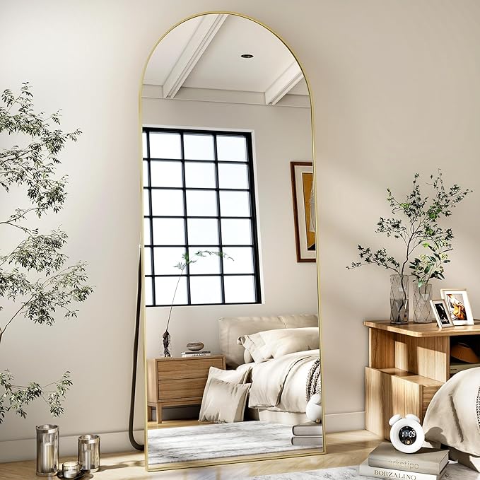 HARRITPURE 65"x24" Arched Full Length Mirror Free Standing & Wall-Mounted Full-Length Mirror with Stand Modern Gold Mirror for Living Room Bedroom Cloakroom Aluminum Frame-DeskLoop Office