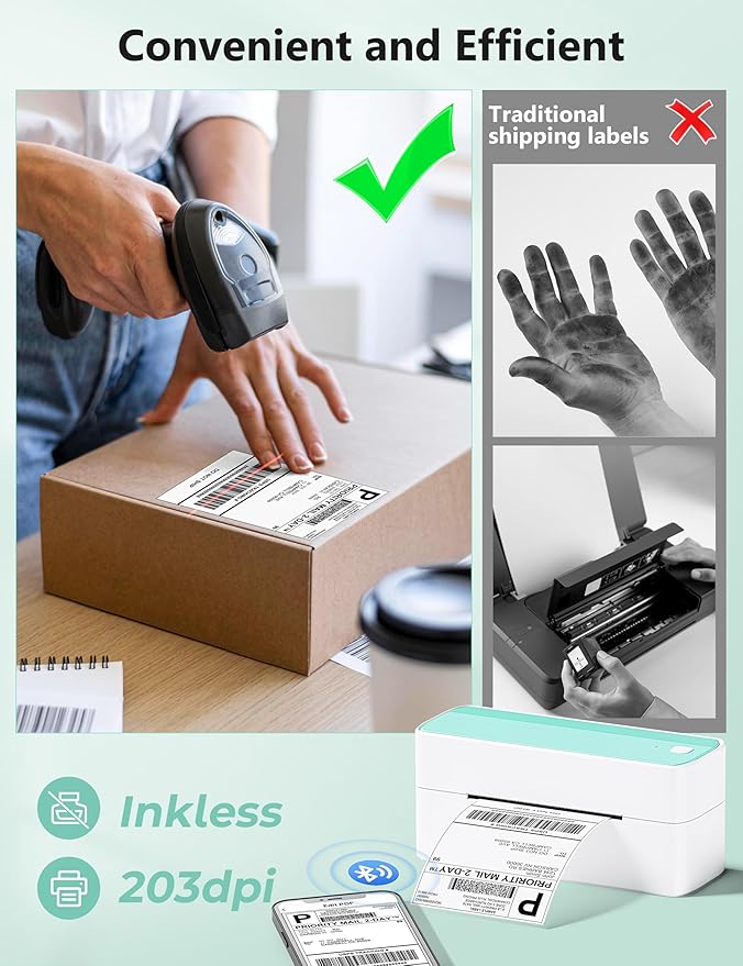 Phomemo Bluetooth Thermal Shipping Label Printer, 241BT Wireless Thermal Label Printer for Shipping Packages, Inkless Thermal Shipping Label Printer, Compatible with iPhone, Android, Green-DeskLoop Office