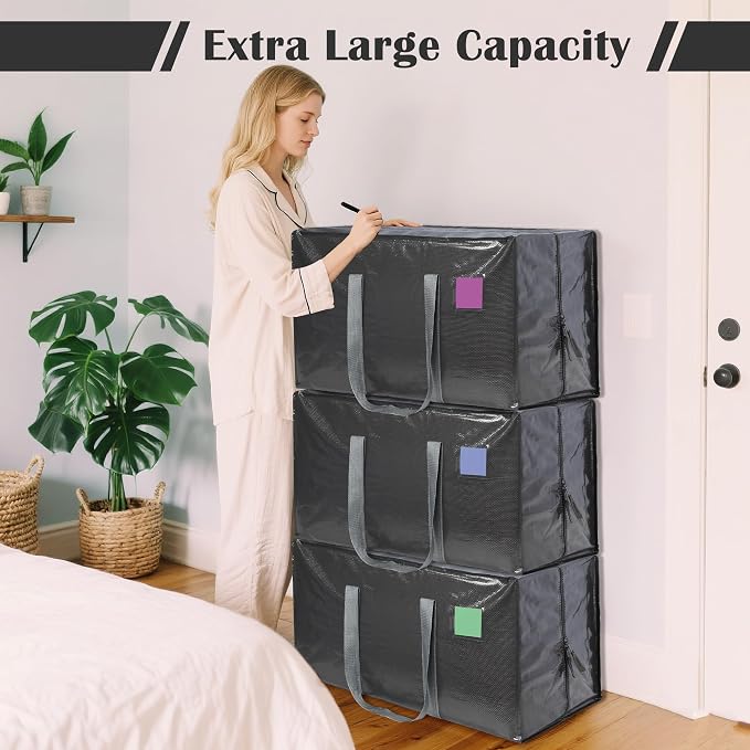 6 Pack Moving Bags with Full-Open Side Zipper, Extra Large 93L Heavy Duty - Image 5