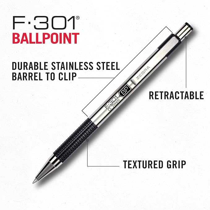 Zebra Pen F-301 Ballpoint Black Ink Fine Point 0.7mm Pen, Easy-Glide Ink - Image 7