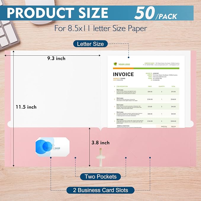 pmybupo 50Pack Pink Two Pocket Folders, 8.5x11 Folders - Image 2
