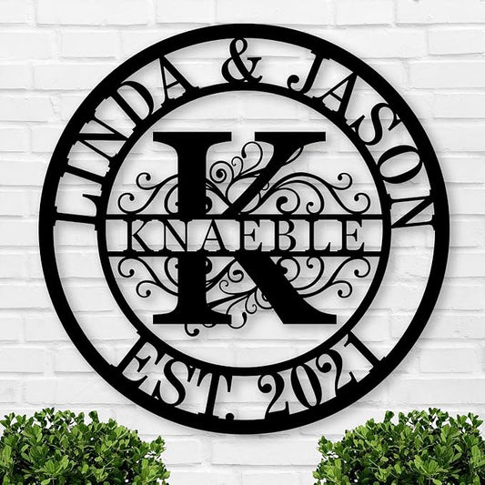Personalized Metal Name Signs, Split Letter Monogram Wall Decor, Custom Last by Unknown