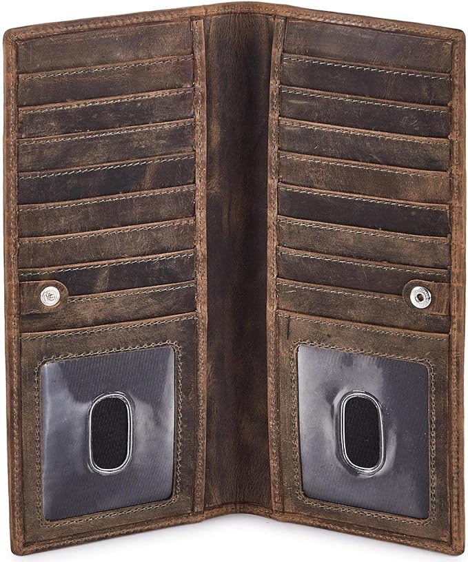 Long Wallet for Men Women Real Leather Bifold RFID Stylish Slim Handmade 2 ID by WiseOwlAccessories