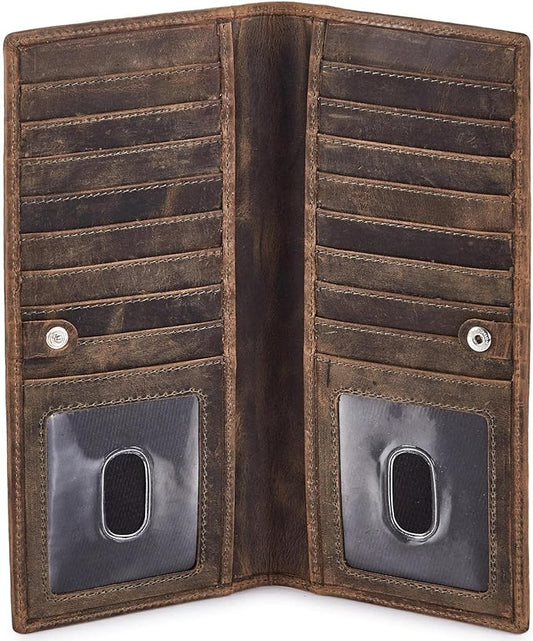 Long Wallet for Men Women Real Leather Bifold RFID Stylish Slim Handmade 2 ID by WiseOwlAccessories