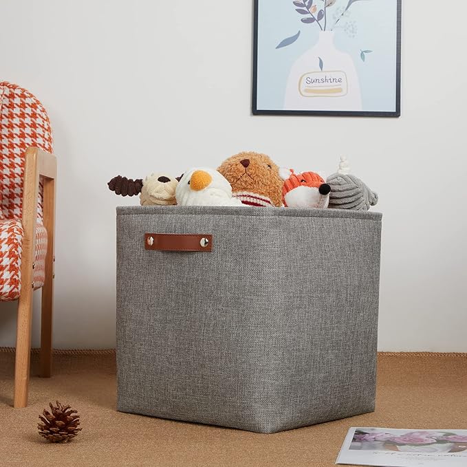 DULLEMELO Cube Storage Boxes,13 inch Fabric Baskets Closet Storage Bins for Home Organization and Storage,Stackale Gift Baskets Empty for Nursery Clothes Toys Kids Storage(Grey)-DeskLoop Office