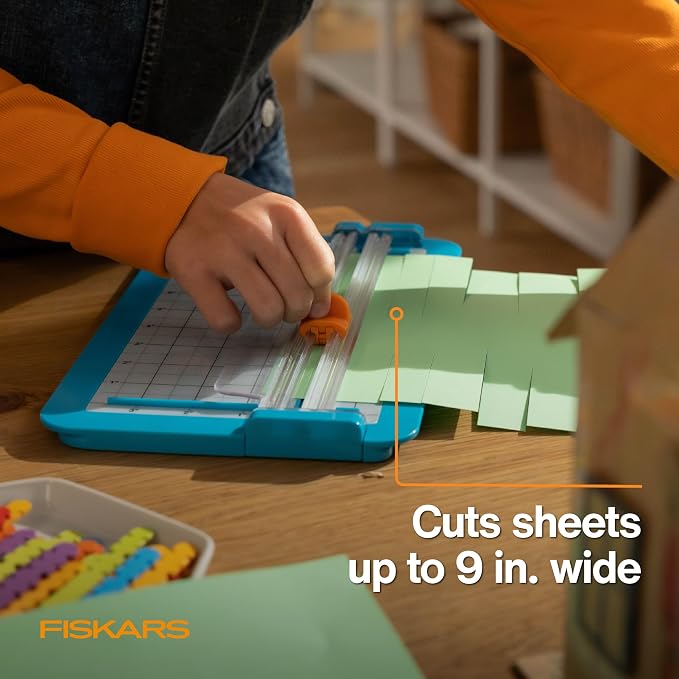 Fiskars Kids Junior Paper Trimmer – Turquoise Safe and Easy Paper Cutter - Image 8
