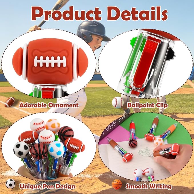 24Pcs Sports Mini Multicolor Pens in One 4-in-1, Cute Pens Bulk - Image 3