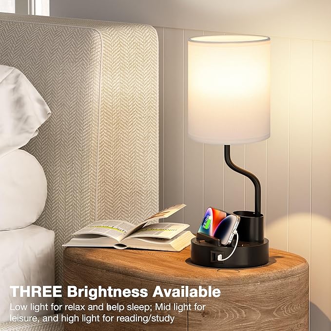 White Bedside Table Lamps for Bedroom Set of 2 - Image 6