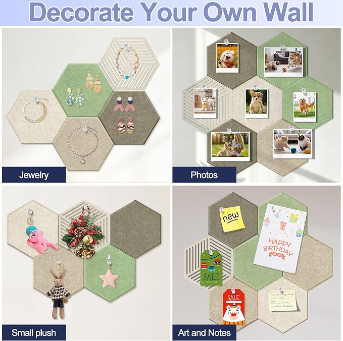 10PCS Hexagon Cork Board Tiles, Self-Adhesive Felt Bulletin - Image 7