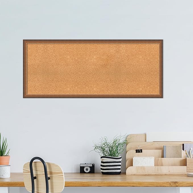 Amanti Art Natural Cork Board for Wall, 20x48 Vision Board with Bronze Frame, Oversize Corkboard Office Decor for Home Organization, Modern Corkboard Pinboard to Display Items for Home Organization-DeskLoop Office