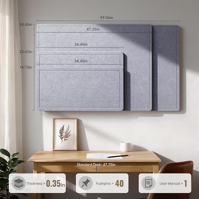Large Bulletin Board, 35 X 24 Inches Felt Cork Board - Image 7
