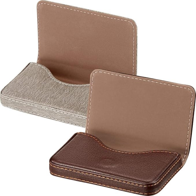 Outus 2 Pcs Business Card Holder, PU Leather Business Card Case Pocket Wallet - Image 2