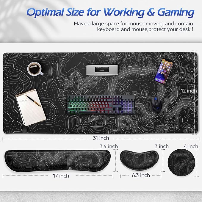 Gimars 4 in 1 Mouse Pad and Keyboard Wrist Rest Set, Large Mouse Pad - Image 3