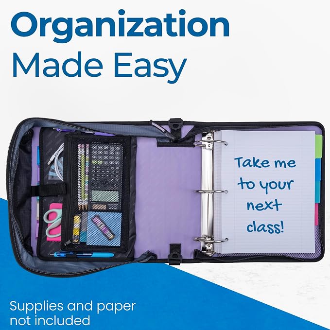 Case-it Mighty Zip Tab School Zipper Binder | 3-Inch O-Rings, 600-Sheet Capacity - Image 7