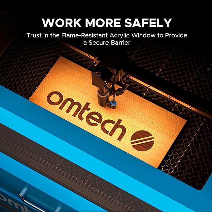 OMTech 90W CO2 Laser Engraver with LightBurn, 28"x20" Cutting & Engraving Machine with Air Assist, 4-Way Pass, Caster Wheels, RDWorks, for Wood, Glass, Acrylic & More-DeskLoop Office