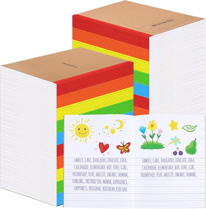 Henoyso 40 Pcs Primary Composition Notebook 9 3/4 x 7 1/2 Inch Kids Journal, Back to School Supplies, K-2 Primary Writing Notebook for Kids Student Draw and Write Story Journal (Bright Color)-DeskLoop Office