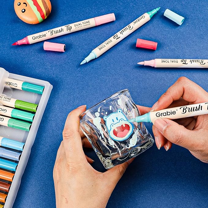 Grabie 72 Colors Acrylic Paint Markers, Soft Brush Tip Acrylic Markers Set, Paint Pens for Wood, Fabric, Canvas, Glass, Stone, Canvas, Rock Painting and DIY Crafts Art Supplies-DeskLoop Office