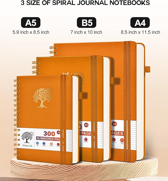 Large Spiral Notebook Journal for Women Men - 300 Numbered Lined Pages, College Ruled, A4 Hardcover Spiral Bound Notebook for School, Work, Note Taking, Writing, Leather Spiral Journal 8.5"x11"-DeskLoop Office