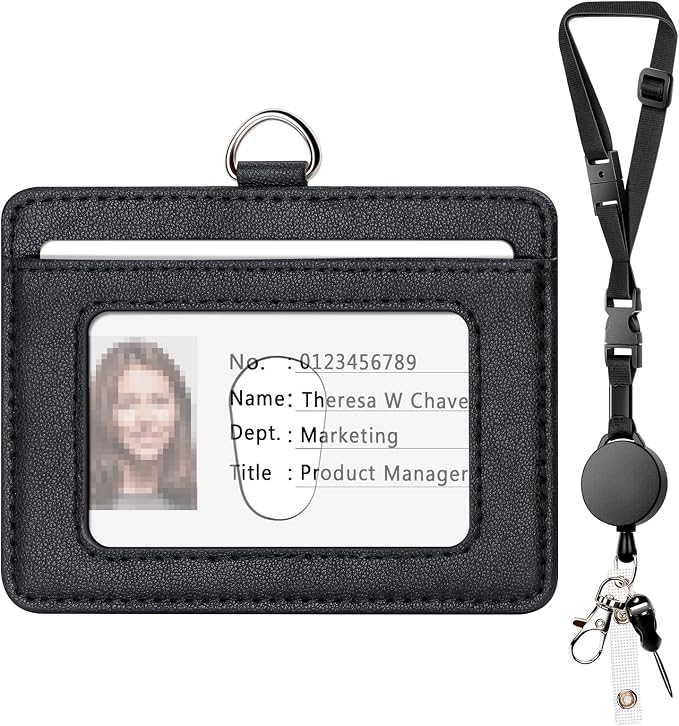 Leather Badge Holder and Adjustable Retractable Lanyards, Quick Release Buckle by Coloryourlife