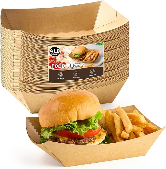 ZORRITA Large Paper Food Trays, 4 LB, 50 Pack, Disposable | Kraft Food Boats by ZORRITA