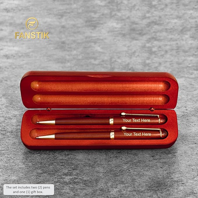 Customized Cherrywood Double Ballpoint Pen Set with Name (MADE IN USA), with Wooden Gift Box, Personalized Gift for Men and Women (BallPoint CherryWood Set)-DeskLoop Office