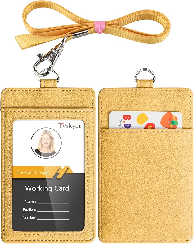Teskyer Badge Holder with Lanyard, Leather ID Name Badge Card Holder with by TESKYER