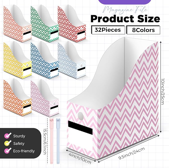 Jutom 32 Pcs Magazine File Holder Set Including Colored Foldable Desk File - Image 2
