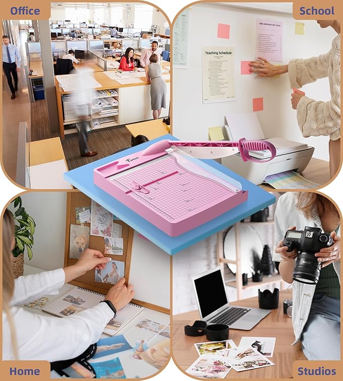 Firbon 12" Guillotine Paper Cutter, Heavy Duty 30-Sheet Capacity Trimmer for Cardstock, Photos, Scrapbooking, Office, Classroom, Studio (Pink)-DeskLoop Office