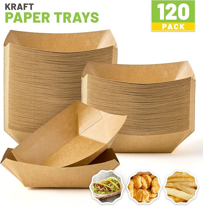 ZORRITA Small Paper Food Trays, 1/2 Lb, 120 Pack, Disposable | Mini Brown Paper - Image 3
