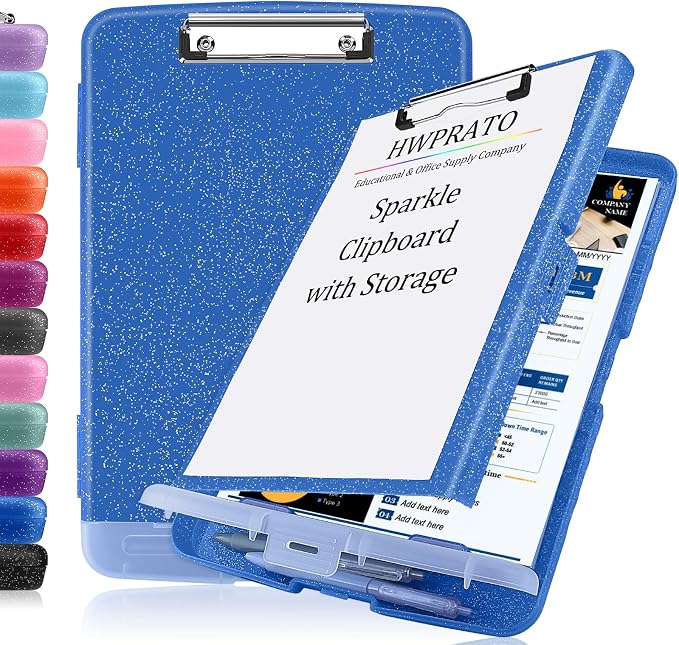 HWPRATO Glitter Clipboard with Storage, Clip Boards 8.5x11 with Pen Holder by Home