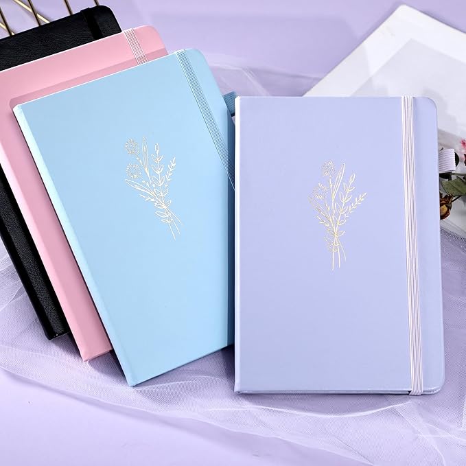 Lined Journal Notebook for Women Cute Leather Journals for Writing Aesthetic Floral Diary 192 Pages A5 Hardcover Journaling Notebooks with Pen Loop, 5.7 x 8.3 In, Purple-DeskLoop Office